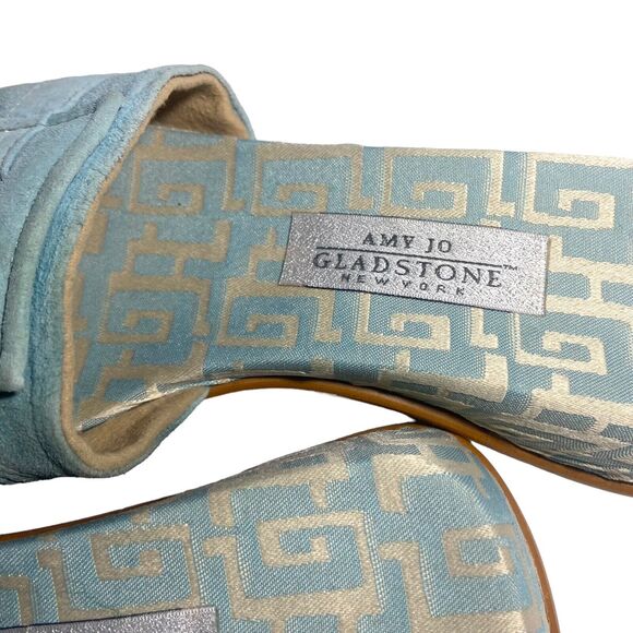 Amy Jo Gladstone Women's Flat Sandals Slides Light Blue Suede Size 7 38 Slip On - Picture 7 of 9